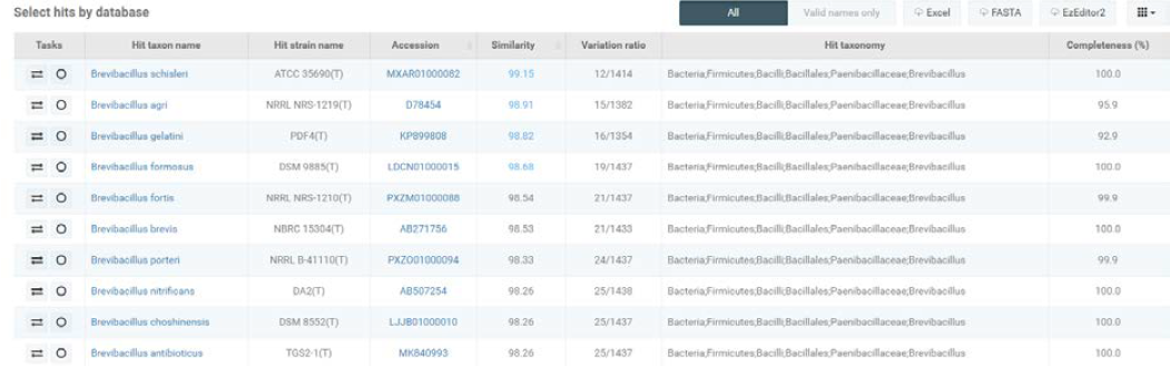 Ezbiocloud评估16S rDNA序列相似度前10结果 Ezbiocloud评估16S rDNA序列相似度前10结果